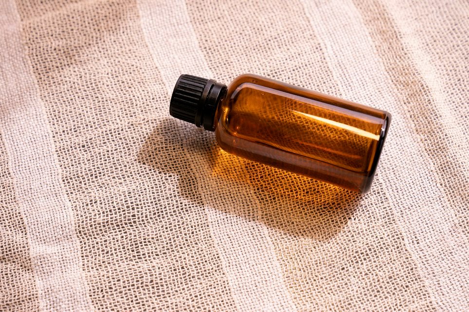 Amber bottle of patchouli oil